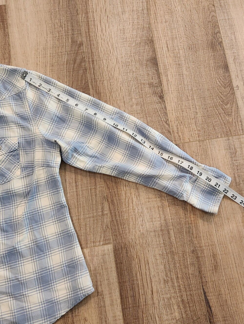 Eddie Bauer Womens Medium Blue Plaid Western Snap Shirt Pearl Snap Cotton - Picture 12 of 12